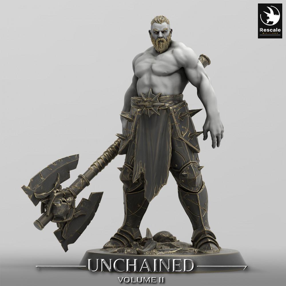 Produktfoto Tabletop 28mm Lord of the Print (LotP) 0: Tabletop Miniatur: Barbarischer Berserker, Axtkämpfer und Stammeskrieger mit Zweihand-Doppelaxt (24_05_C3)