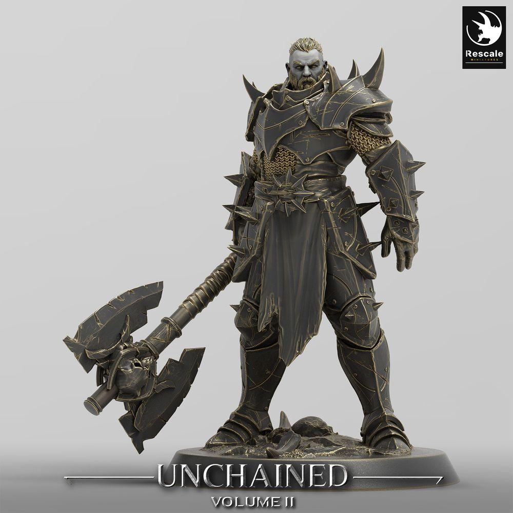 Produktfoto Tabletop 28mm Lord of the Print (LotP) 0: Tabletop Miniatur: Dunkler Ritter, Chaoskrieger - Axtchampion mit Doppelaxt, Warlord, Executioner (24_05_E2)