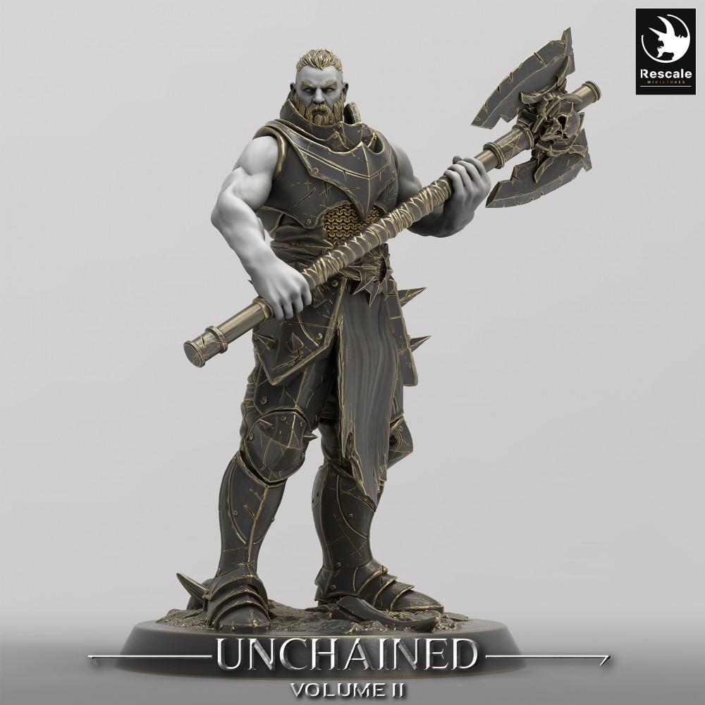 Produktfoto Tabletop 28mm Lord of the Print (LotP) 0: Tabletop Miniatur: Barbar Berserker, Axtkrieger mit Zweihand-Doppelaxt, Stammeskrieger, Kriegsherr, Great Axe Warrior (24_05_E4)