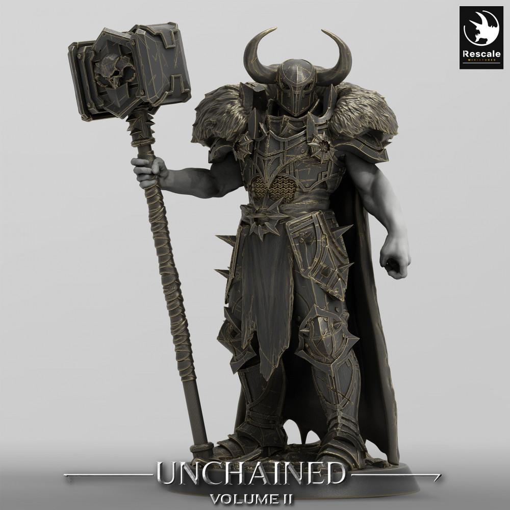 Produktfoto Tabletop 28mm Lord of the Print (LotP) 0: Tabletop Miniatur: Dunkler Ritter / Chaoskrieger, Warlord mit Zweihandhammer, Champion-Anführer (24_05_F6)