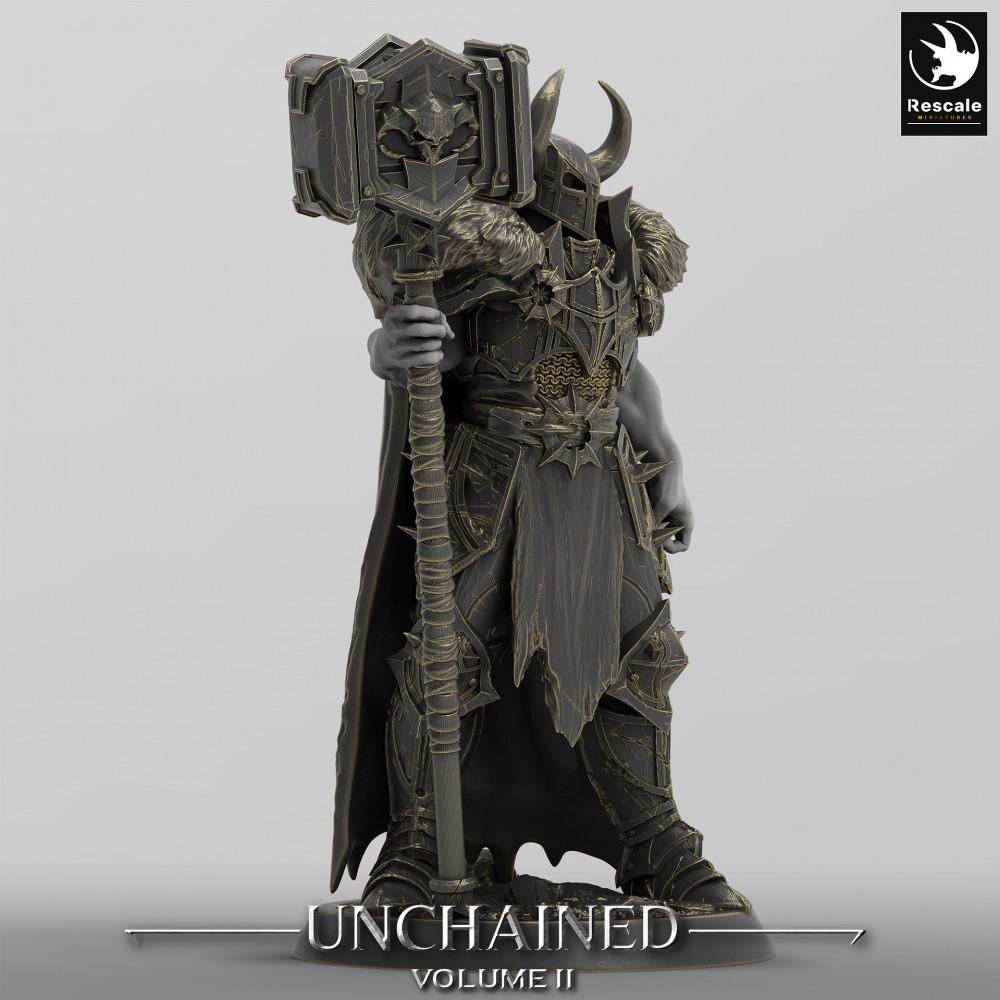 Produktfoto Tabletop 28mm Lord of the Print (LotP) 0: Tabletop Miniatur: Dunkler Ritter / Chaoskrieger, Warlord mit Zweihandhammer, Champion-Anführer (24_05_F6)