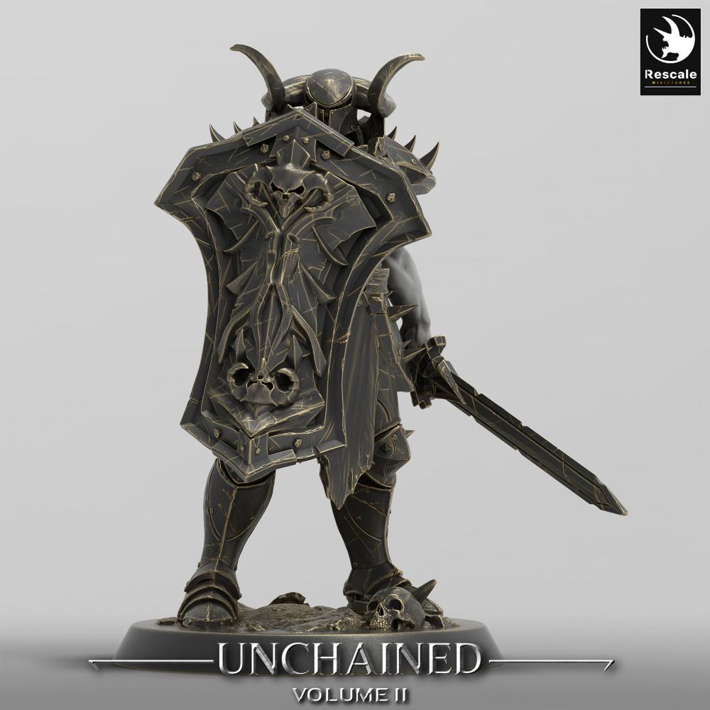 Produktfoto Tabletop 28mm Lord of the Print (LotP) 0: Tabletop Miniatur: Dunkler Paladin / Chaoskrieger - Schildkämpfer mit Turmschild und Breitschwert (24_05_E18)