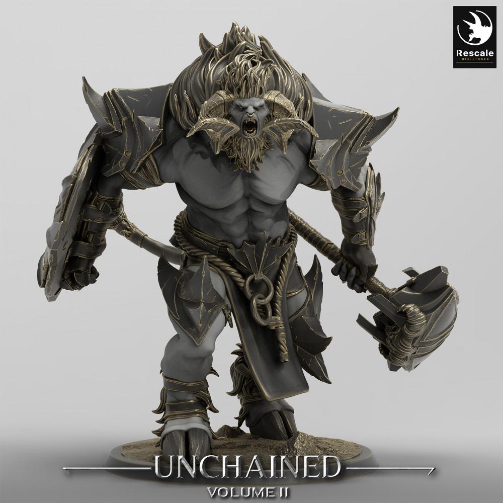 Produktfoto Tabletop 28mm Lord of the Print (LotP) 0: Tabletop Miniatur: Minotaurus Kriegsfürst, Minotaur Warlord, brüllender Schildbrecher mit Kriegshammer (24_05_G1)