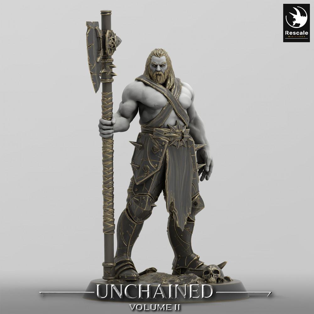 Produktfoto Tabletop 28mm Lord of the Print (LotP) 0: Tabletop Miniatur: Barbarischer Warlord, Berserker Axtkämpfer mit Zweihandaxt, Stammeskrieger Anführer (24_05_C4)