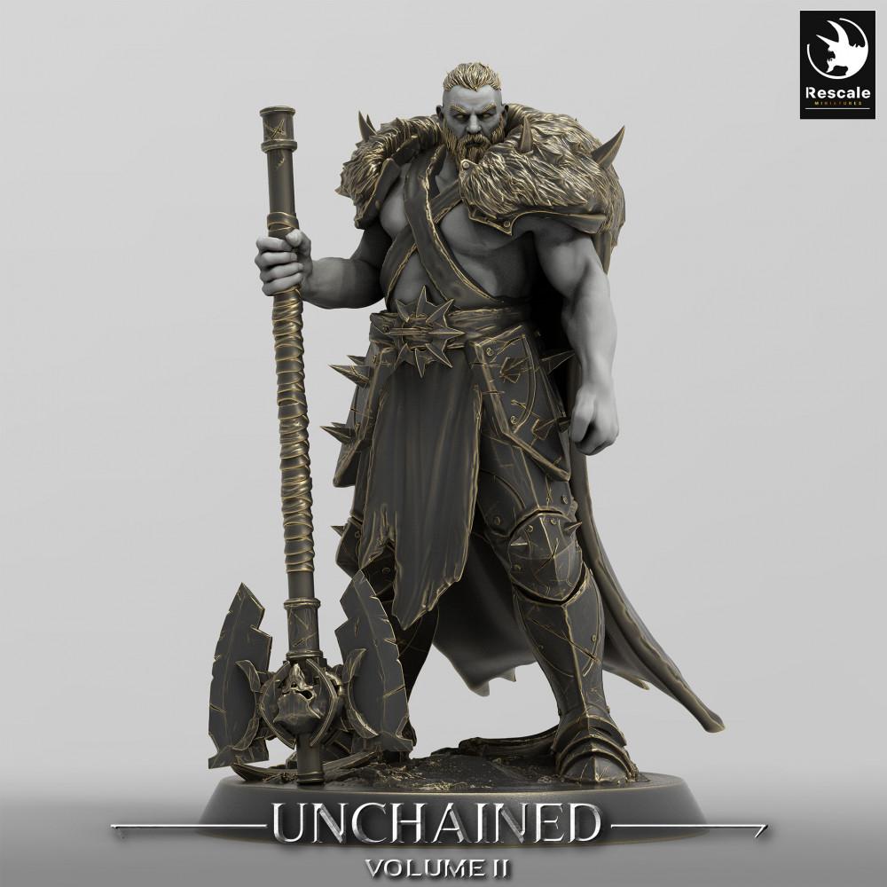 Produktfoto Tabletop 28mm Lord of the Print (LotP) 0: Fantasy Figur: Barbar / Berserker - Nordischer Warlord, Runenkrieger und Axtkämpfer mit großer Doppelaxt (24_05_C5)