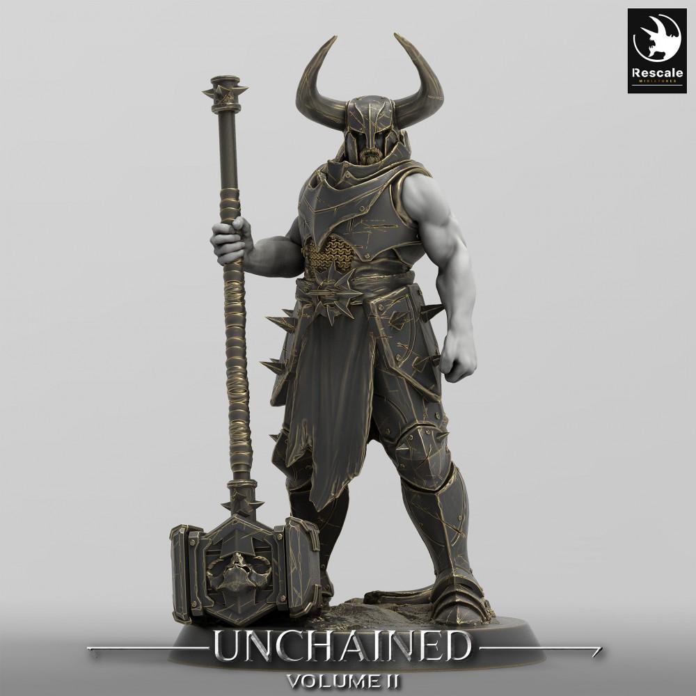 Produktfoto Tabletop 28mm Lord of the Print (LotP) 0: Fantasy Figur: Dunkler Paladin / Dark Paladin, Dämonenritter / Demon Knight - Chaoskrieger mit Zweihandhammer, Hammer-Champion (24_05_E8)