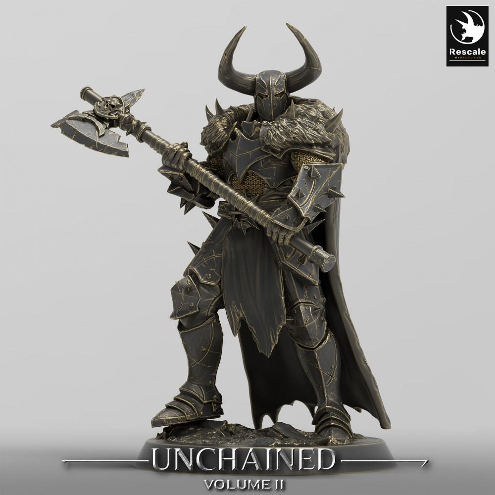 Produktfoto Tabletop 28mm Lord of the Print (LotP) 0: Tabletop Miniatur: Dunkelritter mit Zweihandaxt, Dämonenritter in Plattenrüstung, Elite-Krieger, Boss-Charakter, Dark Knight (24_05_E3)