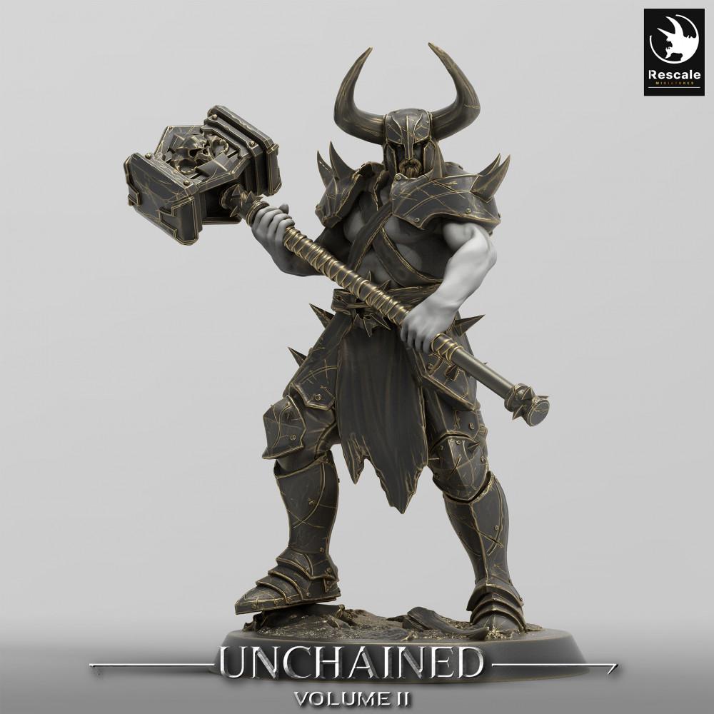 Produktfoto Tabletop 28mm Lord of the Print (LotP) 0: Tabletop Miniatur: Dunkler Ritter (Dark Knight) / Dämonenkrieger mit Zweihand-Streithammer, Elite-Krieger und Boss-Miniatur (24_05_C10)