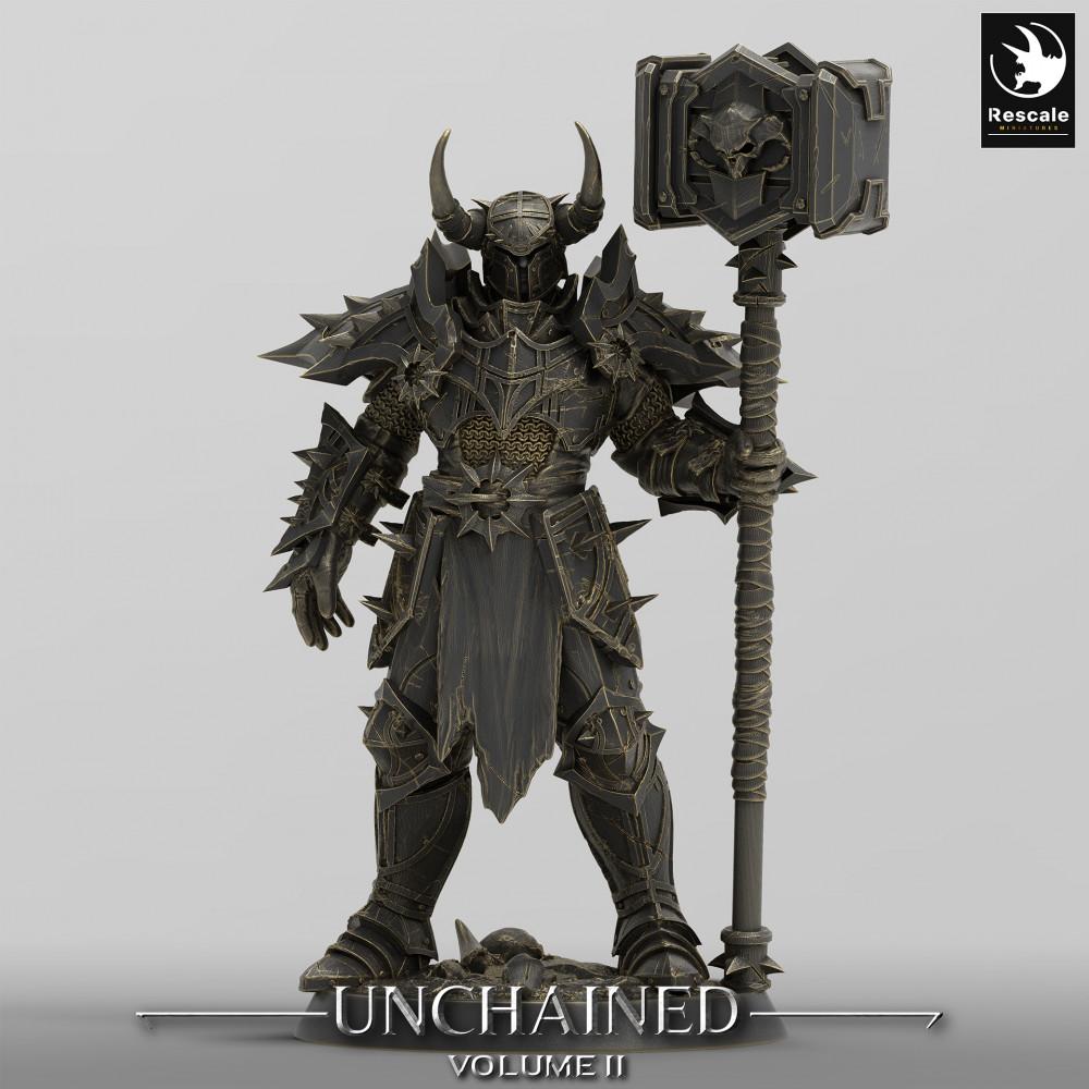 Produktfoto Tabletop 28mm Lord of the Print (LotP) 0: Tabletop Miniatur: Dämonenritter Kommandant mit Zweihand-Kriegshammer, Dunkler Paladin, Warlord (24_05_F4)