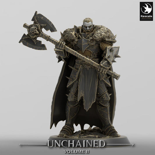 Produktfoto Tabletop 28mm Lord of the Print (LotP) 0: Fantasy Figur: Chaoskrieger, Dunkler Paladin mit Doppelaxt, Warlord (24_05_D6)
