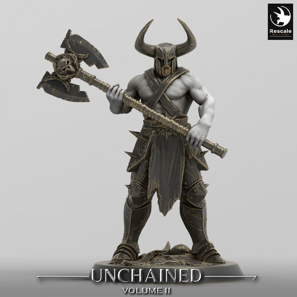 Produktfoto Tabletop 28mm Lord of the Print (LotP) 0: Tabletop Miniatur: Barbarischer Berserker mit Zweihand-Streitaxt, Kettenbrecher Axtkämpfer, Hörnerhelm-Krieger (24_05_C6)
