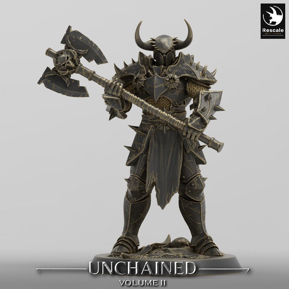 Produktfoto Tabletop 28mm Lord of the Print (LotP) 0: Fantasy Miniatur: Dunkler Ritter mit Zweihandaxt - Dämonenritter, Verderbter Paladin, Axtkrieger (24_05_E6)