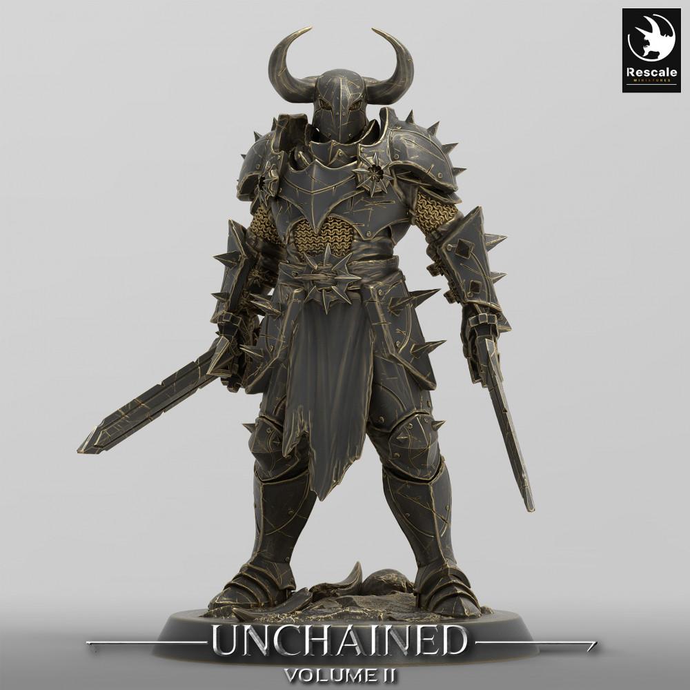 Produktfoto Tabletop 28mm Lord of the Print (LotP) 0: Fantasy Figur: Dunkler Ritter / Dämonenritter - Zweischwertkämpfer in Plattenrüstung, Dark Knight Dual Wield (24_05_E20)