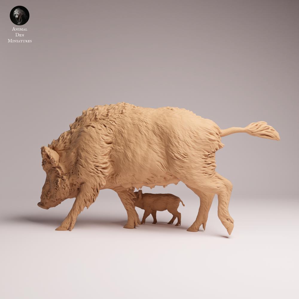 Produktfoto Tabletop 28mm Lord of the Print (LotP) 0: Wildtier Tierfigur: Wildschwein-Bache mit Frischling (26_07_07)