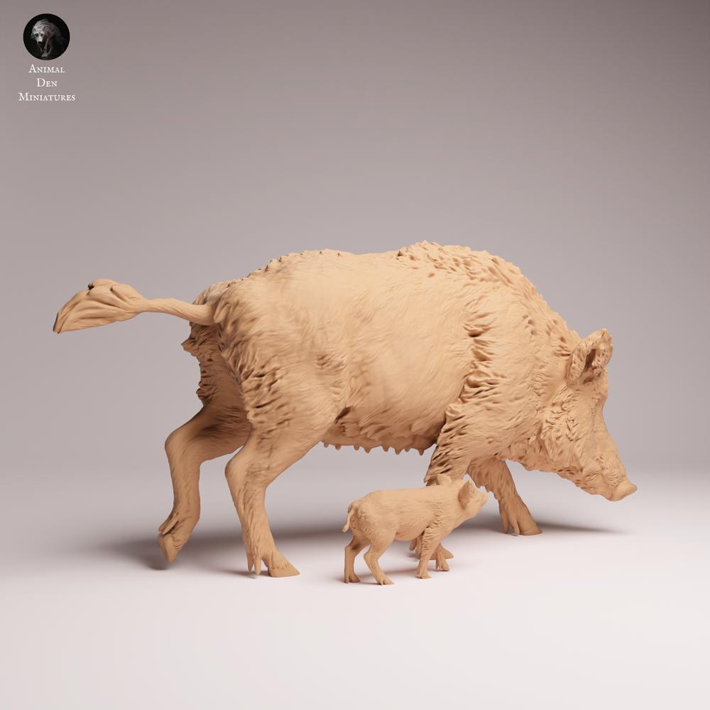 Produktfoto Tabletop 28mm Lord of the Print (LotP) 1: Wildtier Tierfigur: Wildschwein-Bache mit Frischling (26_07_07)