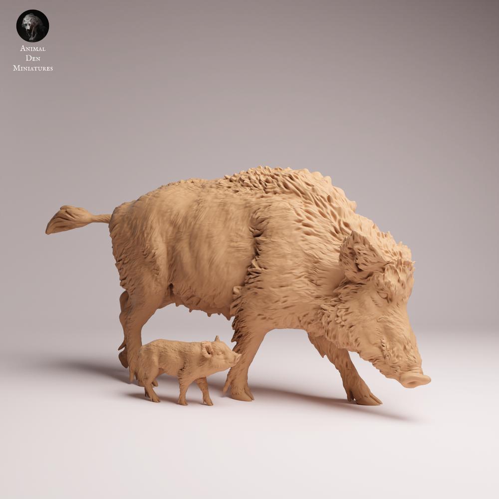 Produktfoto Tabletop 28mm Lord of the Print (LotP) 2: Wildtier Tierfigur: Wildschwein-Bache mit Frischling (26_07_07)