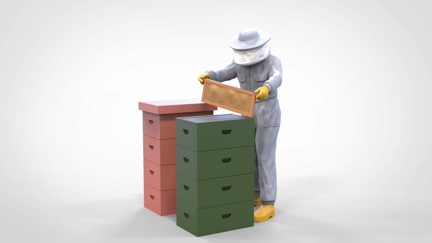 Produktfoto Diorama und Modellbau Miniatur Figur: Imker mit Bienenstock