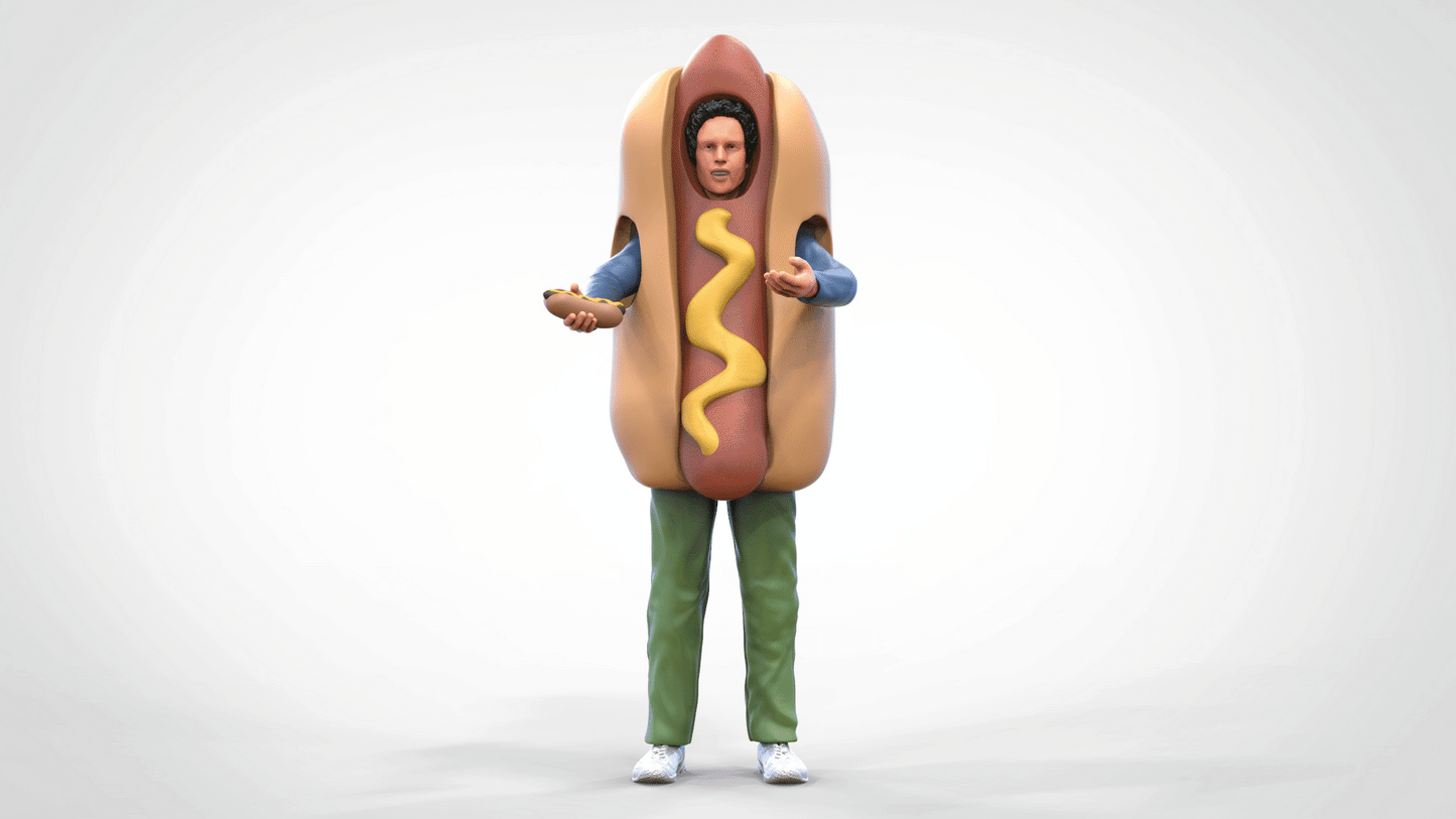 Produktfoto Diorama und Modellbau Miniatur Figur: Hot Dog Verkäufer mit Hot Dog Kostüm