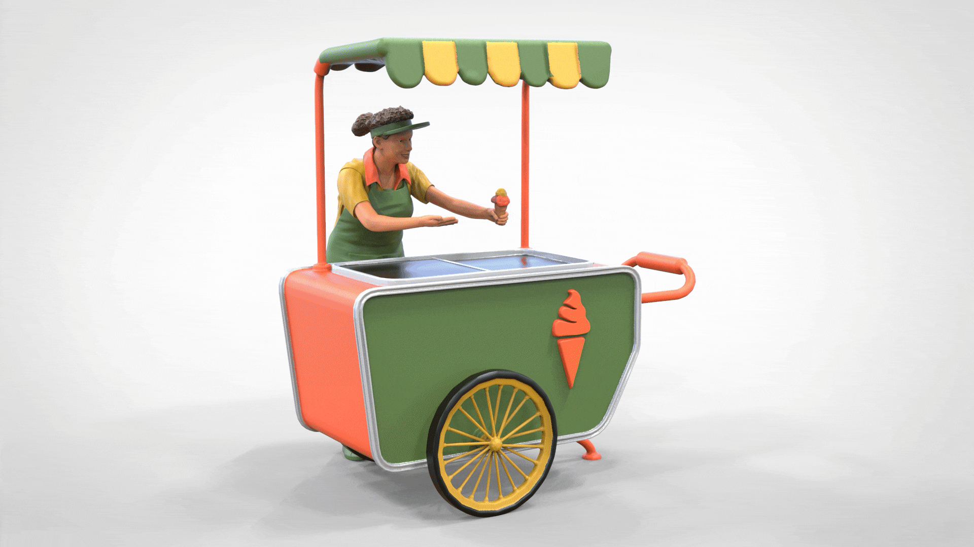 Produktfoto Diorama und Modellbau Miniatur Figur: Eisverkäuferin mit Wagen