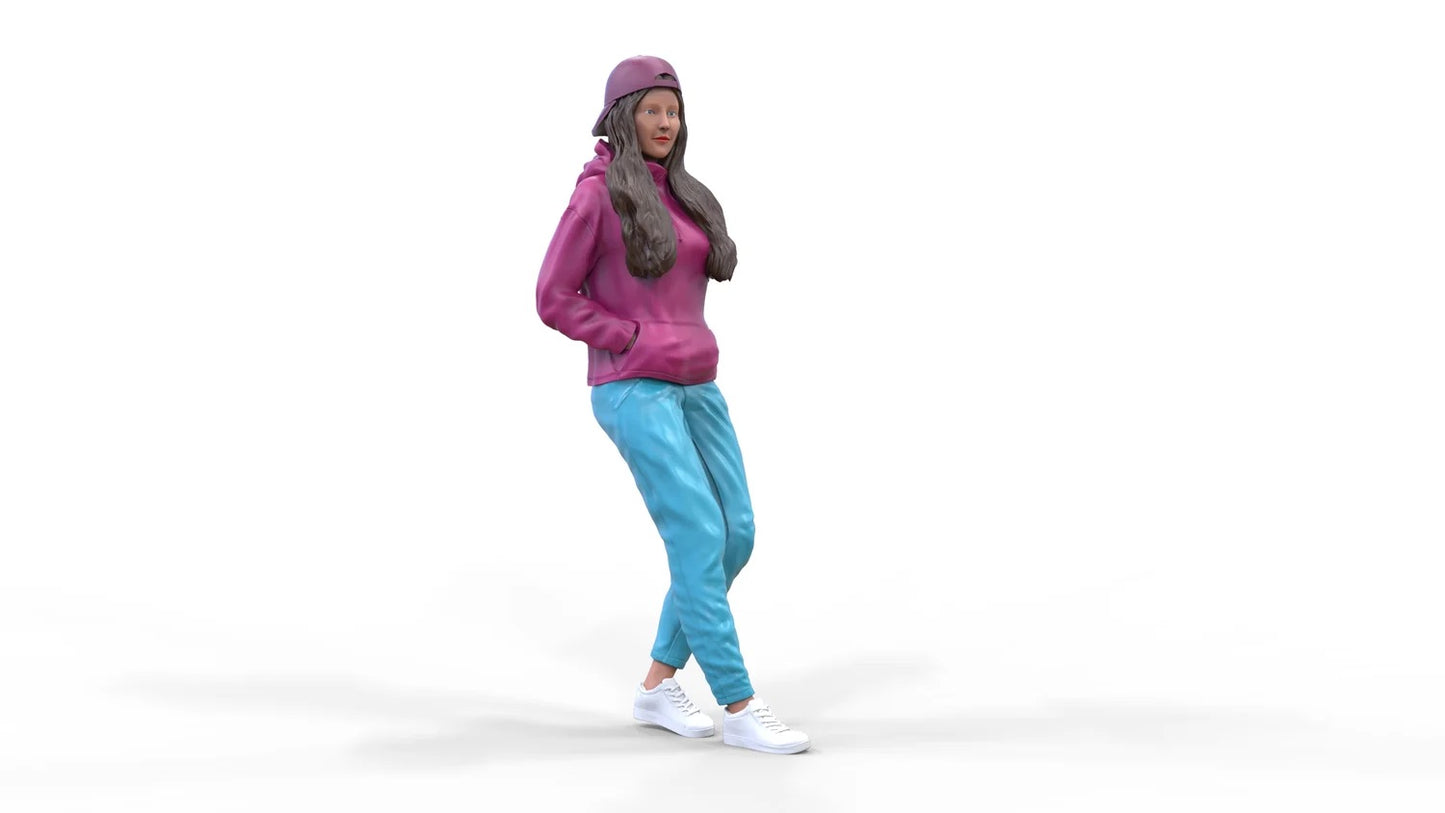 Produktfoto Diorama und Modellbau Miniatur Figur: Frau mit Hoodie | Hip Hopperin