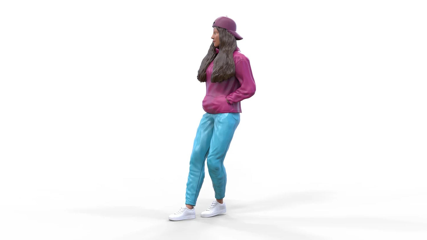 Produktfoto Diorama und Modellbau Miniatur Figur: Frau mit Hoodie | Hip Hopperin